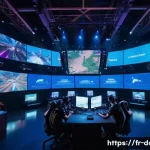 Home 22 도타2 해외 프로씬 뉴스 - A dynamic esports arena scene showing a professional Dota 2 match in progress, focusing on a support...