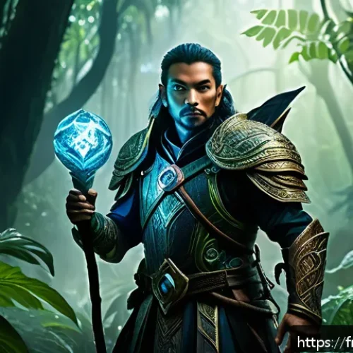 Home 31 도타2 레벨링 팁 - A detailed fantasy battle scene set in a lush jungle environment inspired by Southeast Asian rainfor...