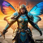 Home 18 도타2 아이템 리스트 - A powerful and agile fantasy warrior character wearing intricately designed armor with butterfly mot...
